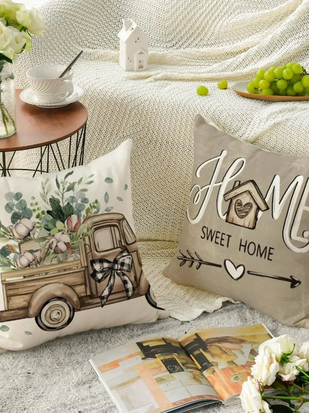 4 Pillow Covers Farmhouse Theme Home Sweet‎ Home 18x18 NEW